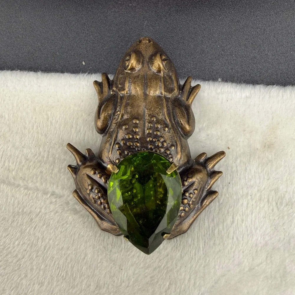 Vintage Sadie Green Rhinestone Frog Brooch Signed Reptile